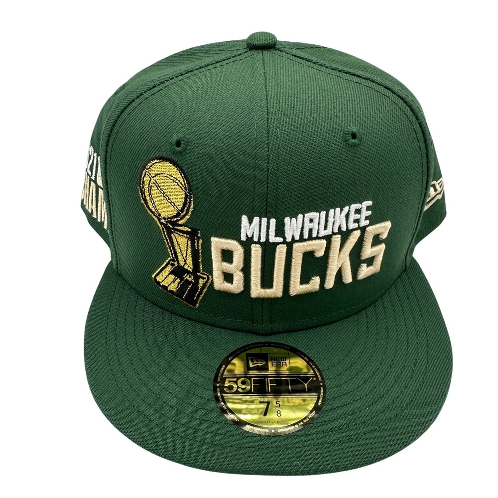 New Era Milwaukee Bucks Hat Mens 7 5/8‎ Green Excellent 2021 NBA Champs 59FIFTY